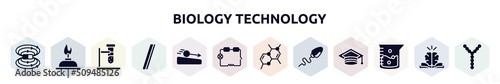 biology technology filled icons set. glyph icons such as magnetic field, burn, biochemistry, slash, acceleration, electrical circuit, chemical bond, sperm, agitator icon.