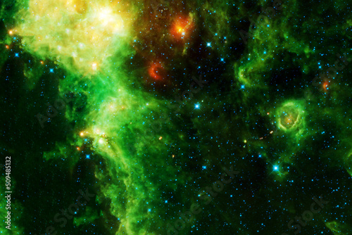 Fototapeta Naklejka Na Ścianę i Meble -  Green space nebula. Elements of this image furnished by NASA