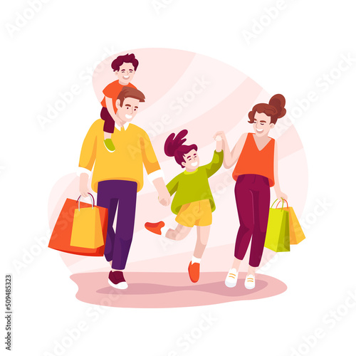 Family shopping isolated cartoon vector illustration.