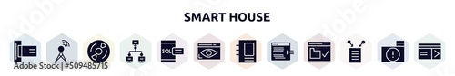 smart house filled icons set. glyph icons such as card reader, cellular, cds, local network, sql, stalking, binding, code injection, data collection icon.