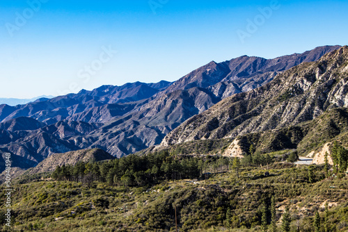 Glimpse of the Highway Cutting through the Impressive Mountains of the Angeles National Forest behind Los Angeles, California, USA