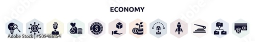 economy filled icons set. glyph icons such as finding, rudder, confusion, rich, dollar, chance, invest, visitor, puncher icon.