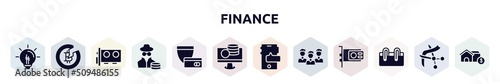 finance filled icons set. glyph icons such as idea bulb, halving, video card, anonymous, security payment, online money, smartphones, intuitive, attachment icon.