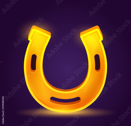 Game big Horseshoe. Good luck and fortune metaphor, tradition and Irish style. Graphic elements for creating virtual slot machines. Poster or banner for online casino. Cartoon flat vector illustration
