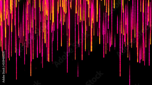 Abstract animation of multicolored splashes of luminescent liquid ink slowly flowing down on the black background. Animation. Colorful abstract pattern