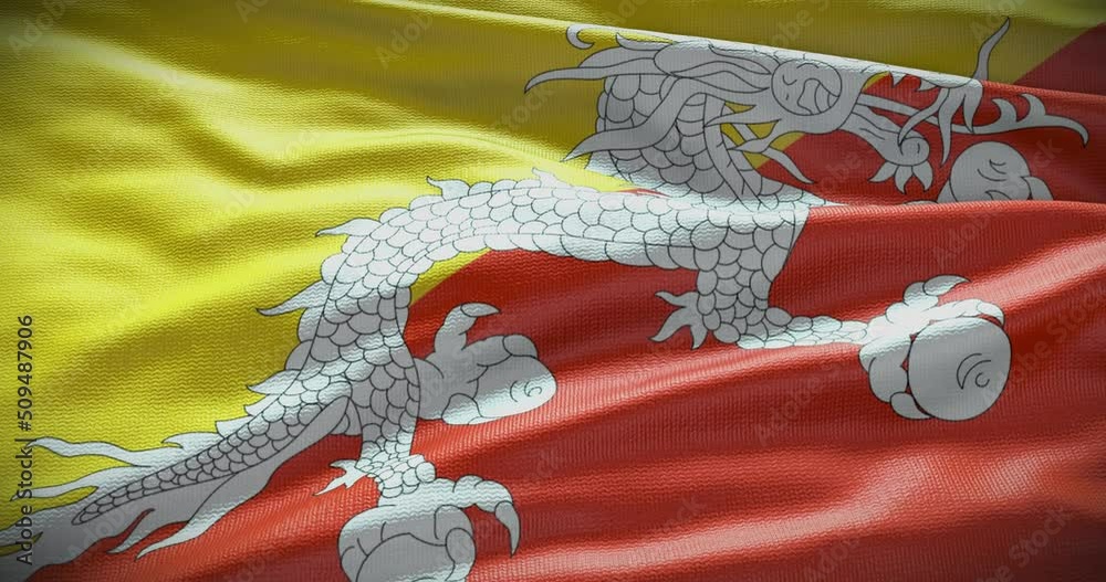 Bhutan flag background. National flag of country waving 