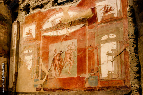 Wall painting recovered from the ancient town of Herculaneum.  photo
