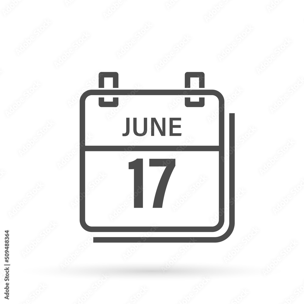Calendar icon with shadow. June 17, Day, month. Flat vector illustration. Calendar icon with shadow. June 17, Day, month. Flat vector illustration.