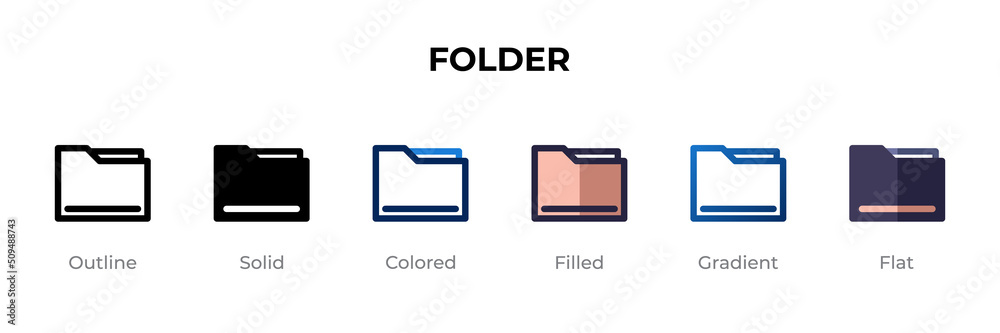 Folder icon in different style. Folder vector icons designed in outline ...