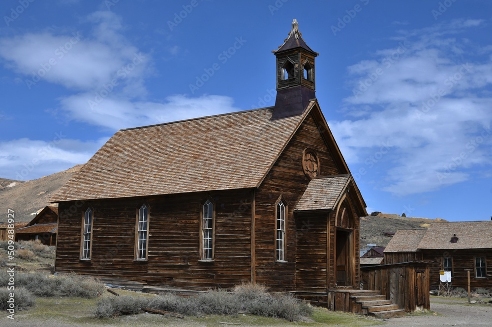 Old wooden church at Bodie State Historic Park in California