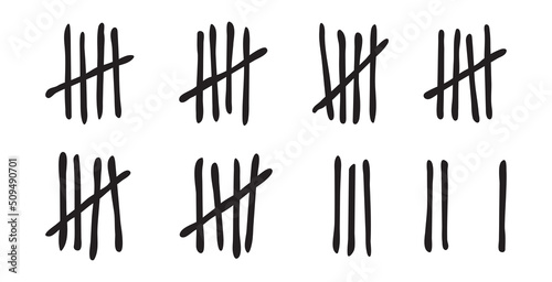 Canvastavla Tally mark on prison wall, count day vector icon, slash line and sticks hand drawn sorted by four and crossed out