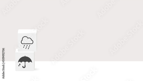 雨雲と水がしたたる傘のアイコンが入ったブロックのイラスト - 雨の日や梅雨入りのシンプルなイメージ素材
