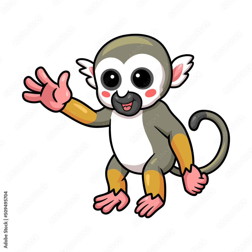 Cute little squirrel monkey cartoon waving hand