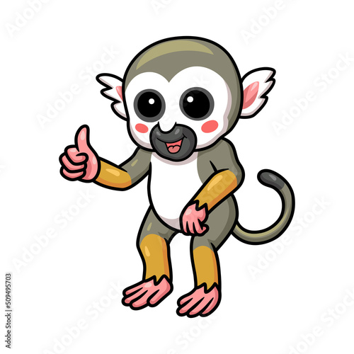 Cute little squirrel monkey cartoon giving thumb up © frescostudio