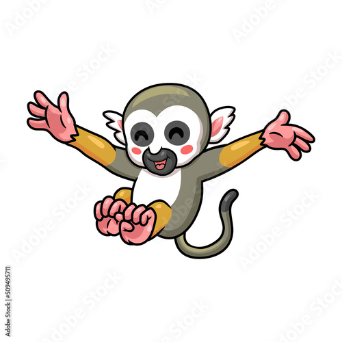 Cute little squirrel monkey cartoon jumping