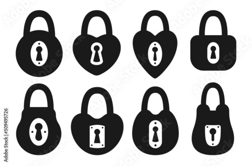 Lock icon set. Old padlock for safety and security protection design element. Private access symbol locks for logo, game, web or app ui icon locking privacy or encryption. Vector illustration