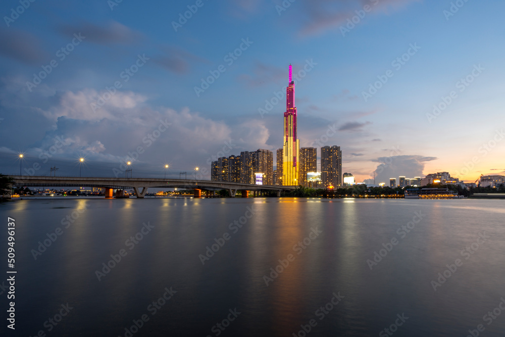 Landscape photo: Landmark 81 tower. This is a modern architecture, a symbol of economic development.Time: June 6, 2022. Location: Ho Chi Minh City.  