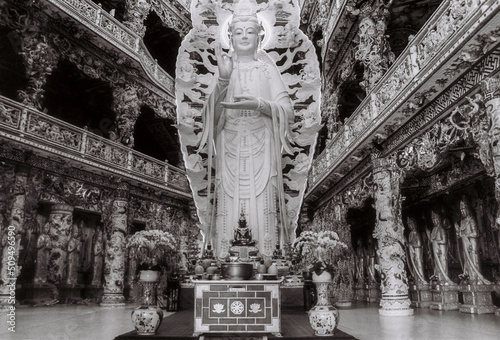 Landscape photo film black and white: Linh Phuoc pagoda. Time: May 30, 2022. Location: Lam Dong Province. This is a temple with very beautiful architecture. photo