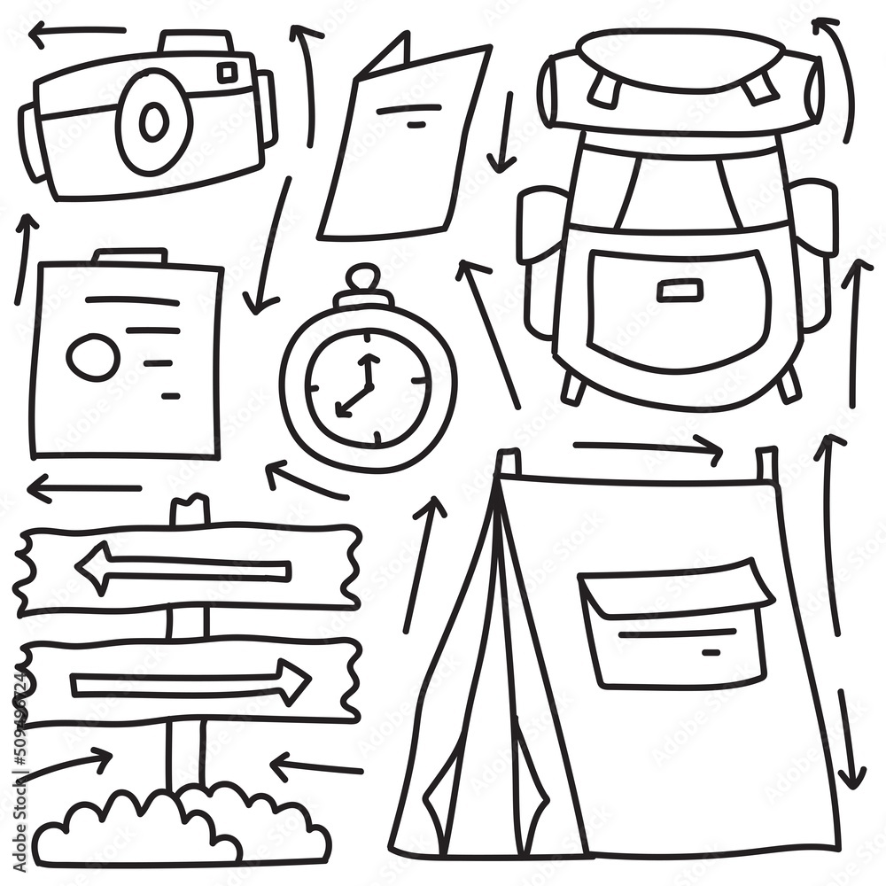 Fototapeta premium Camping doodle cartoon illustration design