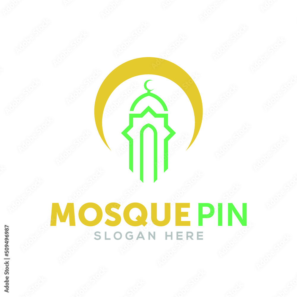 Mosque pin logo vector template, Mosque logo vector inspiration, Mosque and pin location design concept Mosque pin logo vector template, Mosque logo vector inspiration, Mosque and pin location design concept