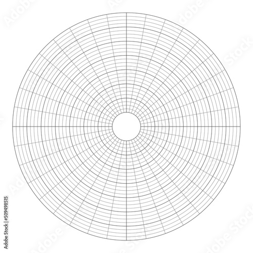Circular Grid, Polar Coordinates Graph Paper. Vector Illustration