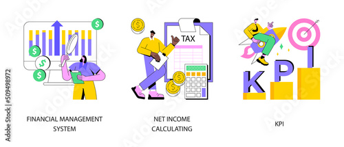 Corporate profit abstract concept vector illustration set. Financial management system, net income calculating, KPI success measurement, company growth, budget planning, dashboard abstract metaphor.