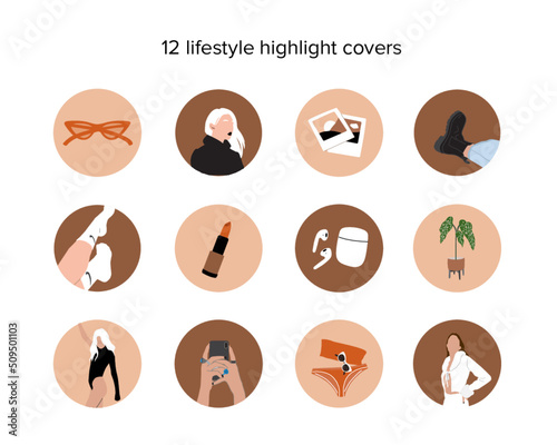 Abstract fashion silhouettes, woman highlights for social media. Vector contemporary art illustration. Boho women blog beauty lifestyle.
