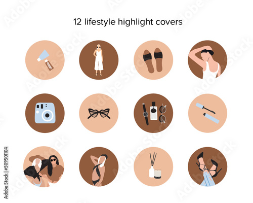 Boho women blog beauty lifestyle. Abstract fashion silhouettes, woman highlights for social media. Vector contemporary art illustration.