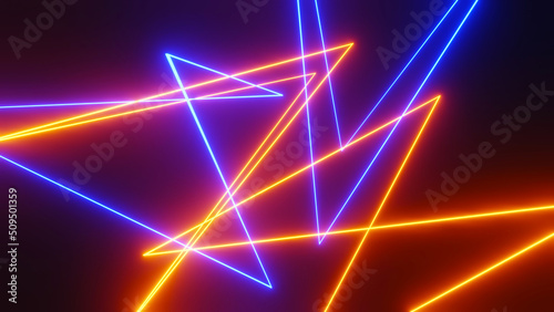 3d render of flash neon and light glowing on dark scene. Speed light moving lines.
