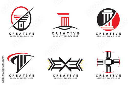 Building column pillar logo design, building structure vector illustration