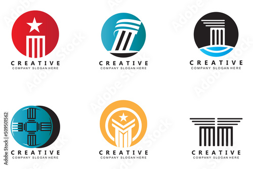 Building column pillar logo design, building structure vector illustration