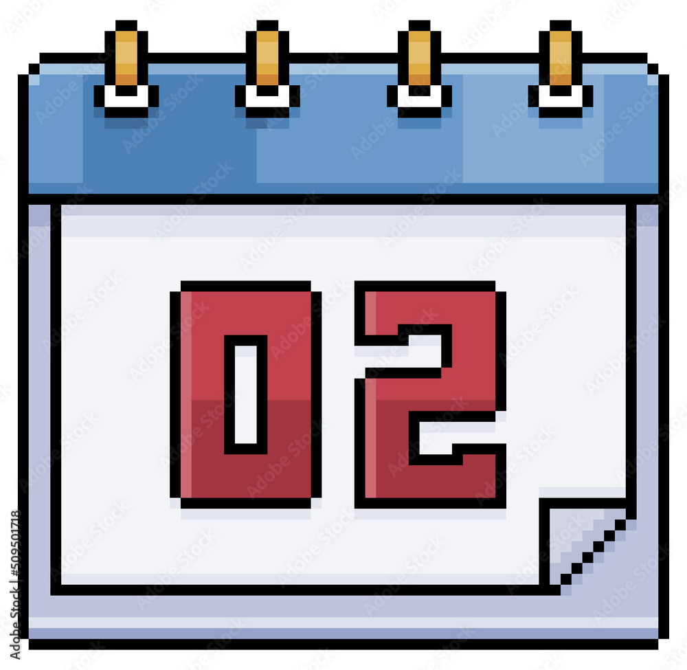 Pixel art 02 day of the calendar. Date 02. Holiday day 02 vector icon for 8bit game on white background
Pixel art 02 day of the calendar. Date 02. Holiday day 02 vector icon for 8bit game on white background