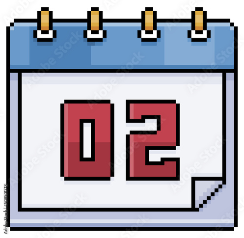 Pixel art 02 day of the calendar. Date 02. Holiday day 02 vector icon for 8bit game on white background
