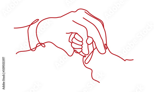 親の指を握る赤ちゃんの手の線画