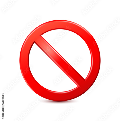 Prohibition sign red 3D isolated on white background. Prohibition symbol template icon vector EPS10 Illustration.