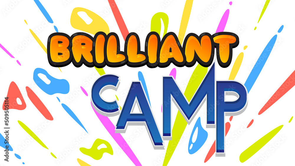 Kids Letters word Brilliant Camp. Word written with Children's font in cartoon style.