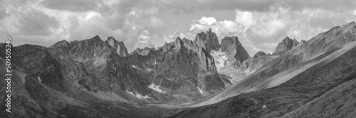 Panoramic mountain views in northern Yukon Territory, Canada during summer. 