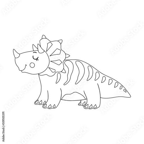 Cute cartoon dinosaur character for kids coloring book. Vector illustration.