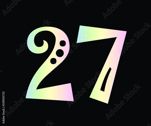 Number 27 styling font and pastel multi colors with black background. vector, eps10. photo