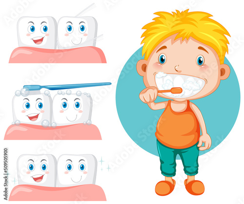 Boy brushing teeth with the teeth with gum
