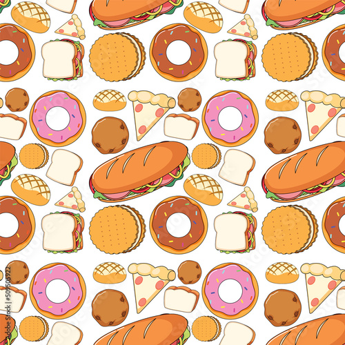 Seamless background design with bakery products