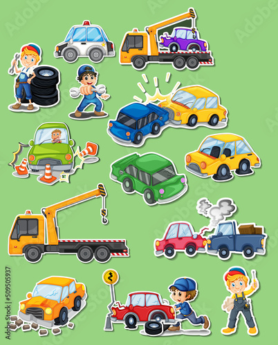 Sticker set of professions characters and objects