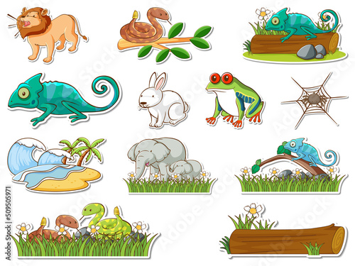 Sticker set of cartoon wild animals