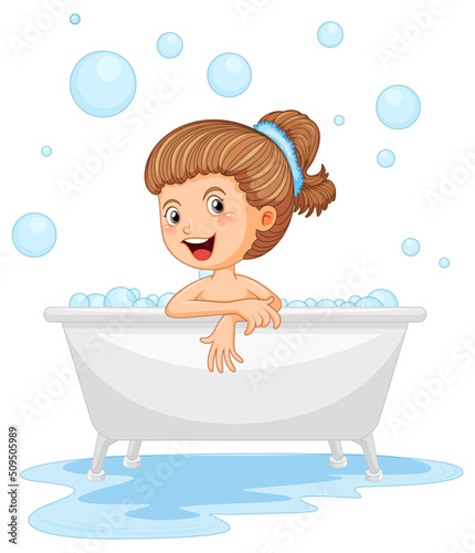 Happy girl taking a bath