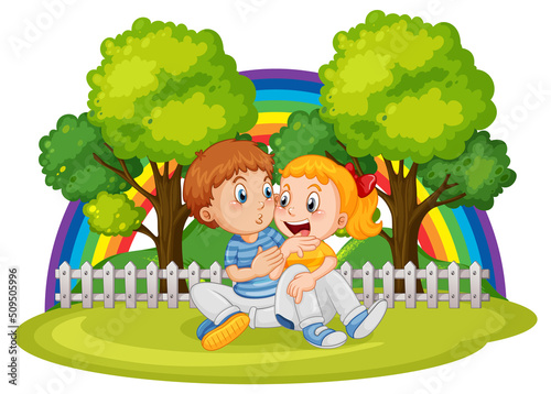 Happy couple at the park isolated