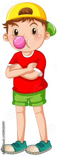 Cute boy cartoon character on white background