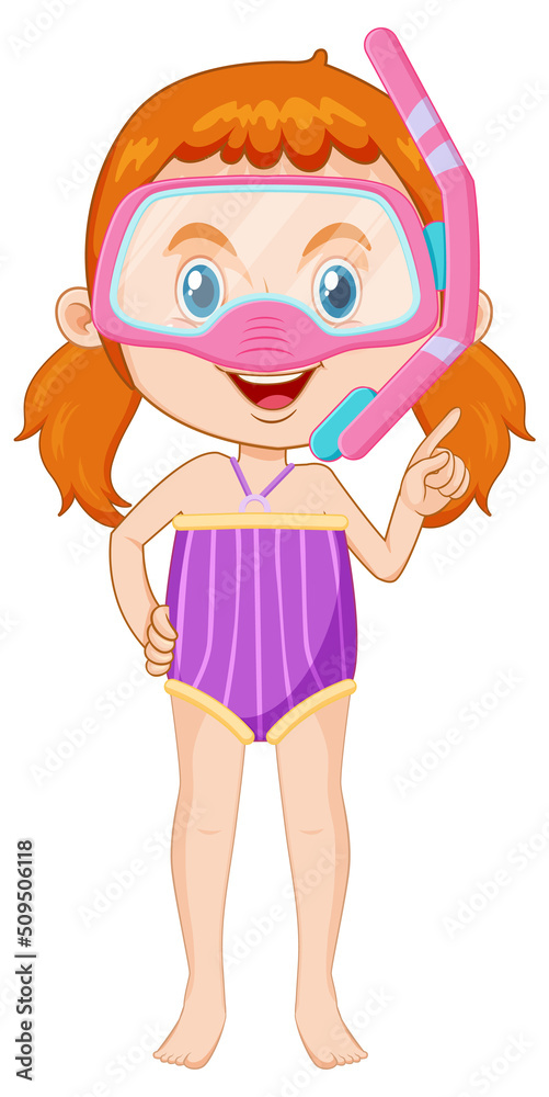 Cute girl cartoon character wearing swimming suit Cute girl cartoon character wearing swimming suit