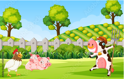 Scene with farm animals in the field
