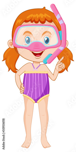 Cute girl cartoon character wearing swimming suit