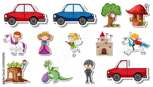 Sticker set of fantasy fairy tale cartoon characters